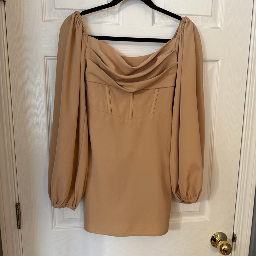 Princess Polly Lillie Long Sleeve Tan Beige Mini Dress